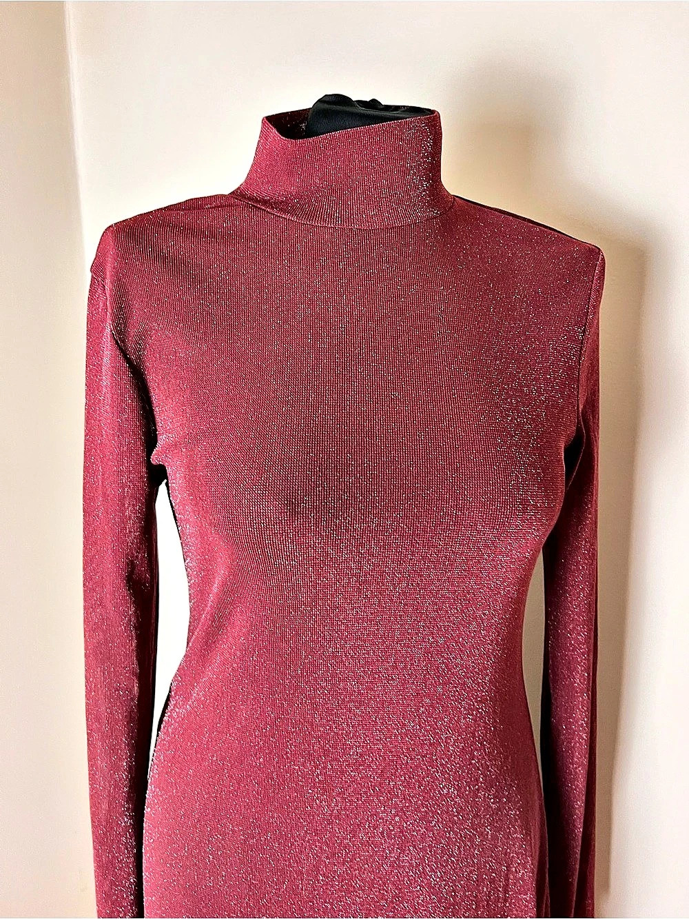 Sheer Burgundy Long Sleeve Turtleneck Maxi Dress Like New
